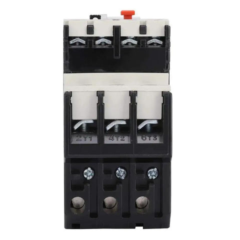 Front view of heavy duty thermal overload relay for electric motors, adjustable protector with 17 to 25 amp range, quick test button