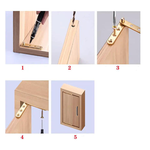 Step-by-step installation of hidden door pivot hinges 360 degree rotatable for wood doors, copper alloy, straight and L shape options.