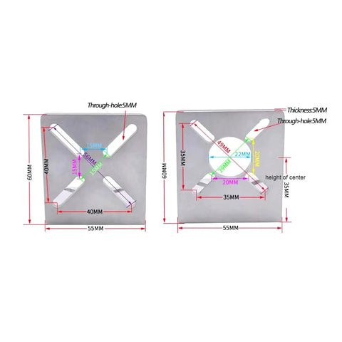Heavy Duty L Shaped DC Motor Mounting Bracket Made From Thick Aluminum Alloy, Universal Motor Bracket dimensions and specifications diagram