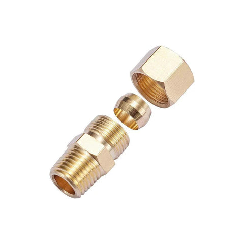 Brass Compression Tube Fitting Connector Straight Coupling Adapter One Quarter Inch Tube OD To One Quarter Inch NPT Male Five Pack