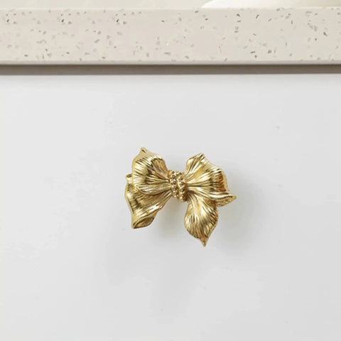 Gold Bow Cabinet Knobs Set Two Pack Brass Finish Bow Shaped Pulls For Drawers Cabinets Dresser Wardrobe Glass Doors Ideal For Kitchen