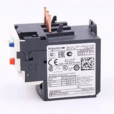 TeSys LRD Thermal Overload Relay LR-D08 2.5-4A Class 10A Automatic DIN Rail Mount, side view showing specifications label.