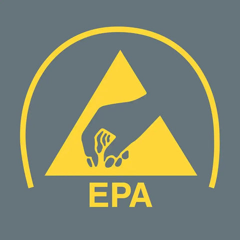 Yellow EPA symbol for electrostatic protected area on grey background