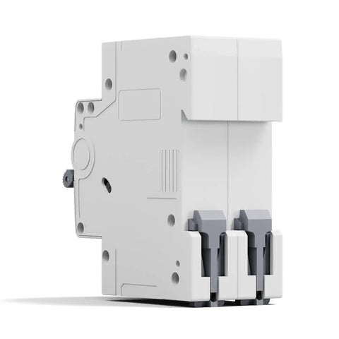 Side view of DC Miniature Circuit Breaker 32A 1000V 2P Solar DIN Rail Mount for Solar Panels, Home Electrical System and Battery Protection