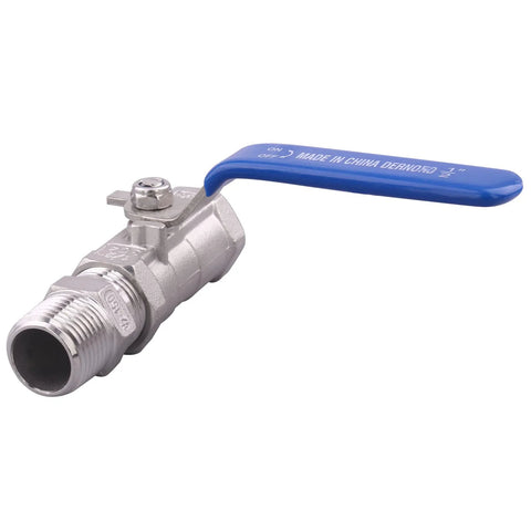 DERNORD 1/2 in stainless steel ball valve with blue lever and male NPT ports