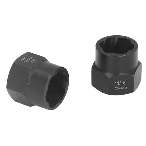 Two sockets from the Beefy 13 Piece Impact Nut And Bolt Removal Kit For Rusted Stripped Damaged Fasteners With Heavy Duty Chrome Molybdenum Steel Sockets For Frozen Nuts And Bolts Removal Power Durability And Easy Grip.