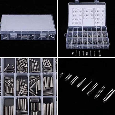 280 Piece Stainless Steel Slotted Spring Pin Kit With Storage Box, Split Roll Pins M1.5 To M8 shown organized in a plastic case