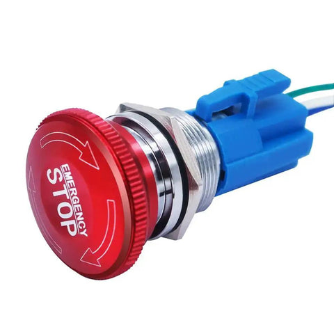 Stainless Steel 22mm Latching Emergency Stop Push Button Switch With 3A 12-220V Connection Plug 1NO 1NC Contacts Panel Mount