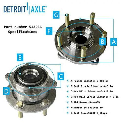 Diagram of Pair Front Or Rear AWD Wheel Bearing Hub Assembly for Hyundai Santa Fe 2007-2020, showing specifications and dimensions.