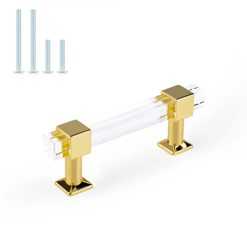 10 Pack 3 Inch Center To Center Cabinet Handles With Clear Acrylic Square Tube And Gold Finish Zinc Alloy Base For Kitchen Cabinets Drawers Dressers