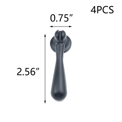 Black Tear Drop Cabinet Pulls 2.56 Inches Drawer Knobs Pack Of 4 With Screws Modern Elegant Zinc Alloy Hardware shown front view