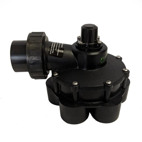 FIMCO 1 1/2 in six-outlet hydro indexing irrigation valve, black plastic body with top knob
