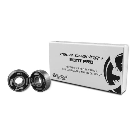 Bont Pro Race Bearings 608, 2-pack inline/quad skate bearings; metal with black inner ring beside white box