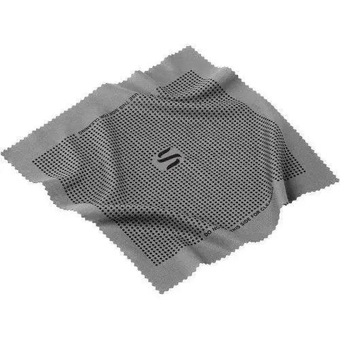 Gray Microfiber Lens Cleaning Cloth For Glasses Screens Binoculars Travel with rubber grip, 7.0 x 7.9 in, soft and gentle on surfaces.