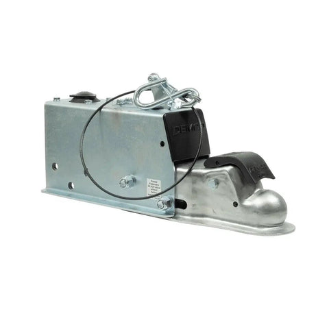 Demco DA70 surge brake actuator with 2-inch ball, silver metal housing and EZ-Latch for hydraulic drum brakes.