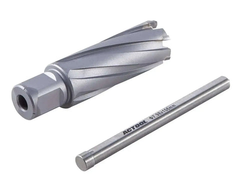 Premium Carbide Tipped Annular Cutter 1 Inch Diameter 2 Inch Depth Of Cut For Steel With Three Quarters Inch Weldon Shank ACTOOL