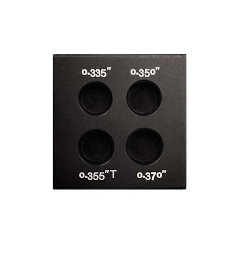 Ferrule Block Golf Club Tool For Fast Ferrule Installation Shaft Tip And Butt Measurement Gauge Easy To Use Works With Steel And Graphite Shafts Durable Black, with four measurement slots labeled 0.335", 0.350", 0.355"T, 0.370".