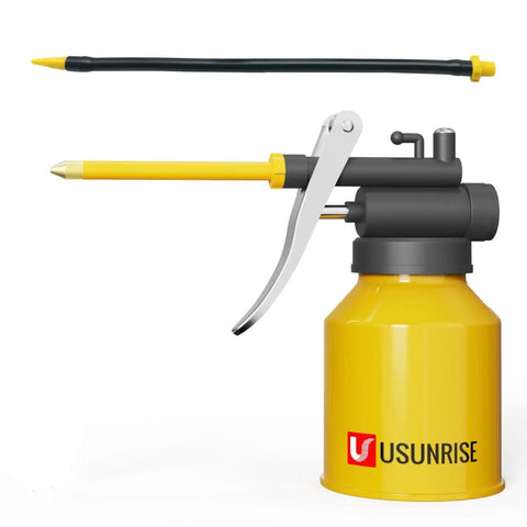 Metal Pump Oiler Can With Dual Spouts For Cars Bikes And Machinery 8 Oz Yellow Powder Coated Oil Can High Pressure Pump