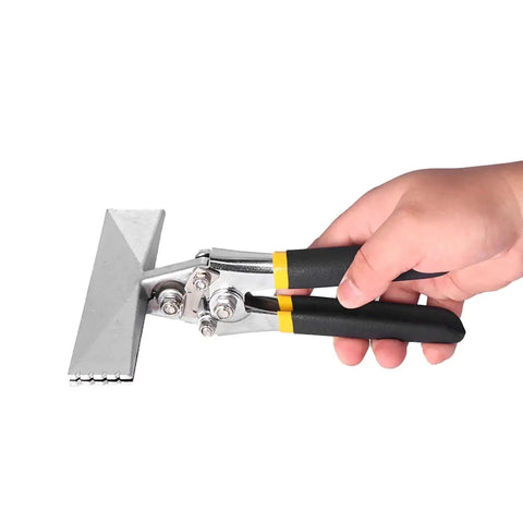 Hand holding Heavy Duty Sheet Metal Bender Pliers 150mm Straight Style for bending thin metal, chrome vanadium construction and easy grip.