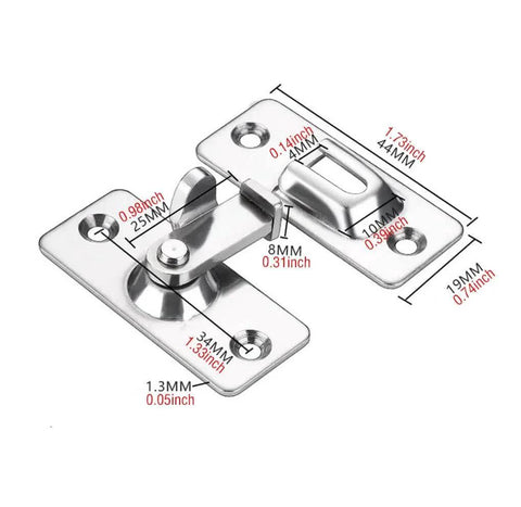 Door Hasp Latch 90 Degree Stainless Steel Safety Angle Locking Latch for Push Sliding Barn Doors Satin Nickel Finish dimensions