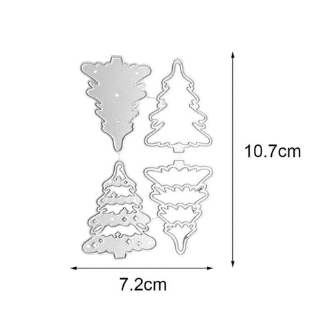 4 Piece Christmas Tree Metal Die Cutting Set For Scrapbooking And Card Making, Silver Carbon Steel Stencil Dies, 10.7x7.2 cm