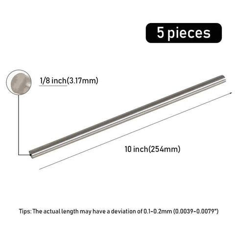 Heavy Duty Five Piece 304 Stainless Steel Rod Set 0.125 Inch Diameter 10 Inch Length For DIY Crafts Metalworking And Industrial Projects