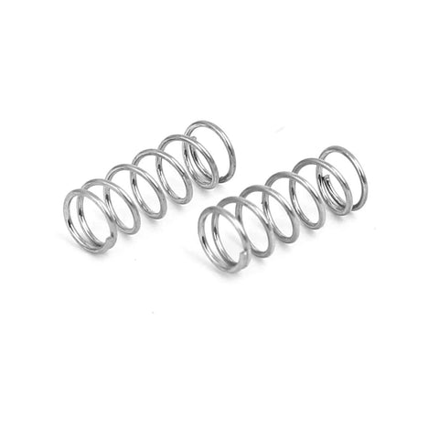 Two 4mm OD stainless steel compression springs, 0.4mm wire, 10mm free length, silver tone