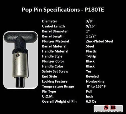 Pack of 4 Pull Pin Kit With Weld-On Steel Barrel, 1 In Diameter By 1-1/2 In Length, 3/8 In Dia T-Handle, product specifications