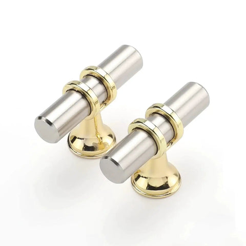 10 Pack Cabinet Knobs In Brushed Nickel And Gold Finishes, T Bar Pulls For Kitchen Cabinets And Furniture, Single Hole Design