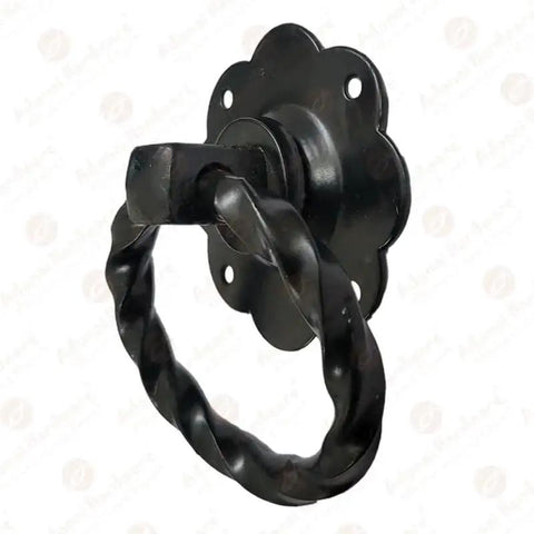 Antique Wrought Iron Cabinet Ring Drop Pulls Matte Black Finish 2 Pack, twisted design, vintage wood furniture accessory