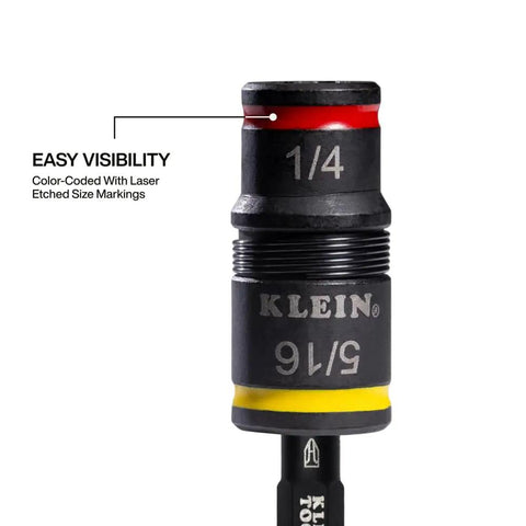 Close-up of All In One Flip Socket Set With Magnetic One Fourth Inch Bit Holder And Five Sixteenth Inch Hex, showing color-coded size markings.