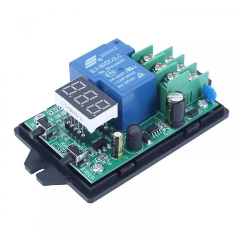 Close-up of A30-U1 DC 0 To 99.9V Voltage Guard Controller Board with delay relay for overvoltage undervoltage protection and screen readout.