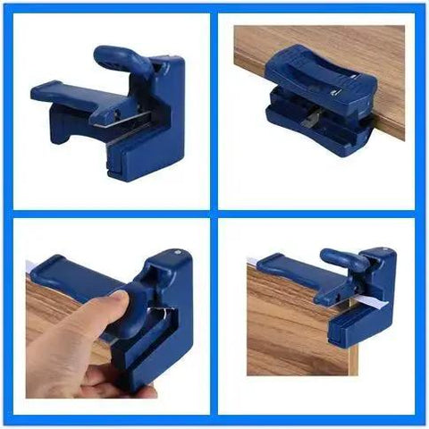 Woodworking Trimmer Double Cutter Set in blue, showing durable white steel blades and dual cutting heads on wood edge.