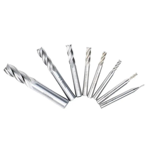 End Mill Set Of 8 High Speed Steel HSS 4 Flute Straight Cutters For Milling And Slotting In Metalworking And Woodworking Includes 1/16, 5/32, 1/8, 3/16, 1/4, 5/16, 3/8, And 1/2 Inch Bits In A Durable Carry Case For DIYers And Pros