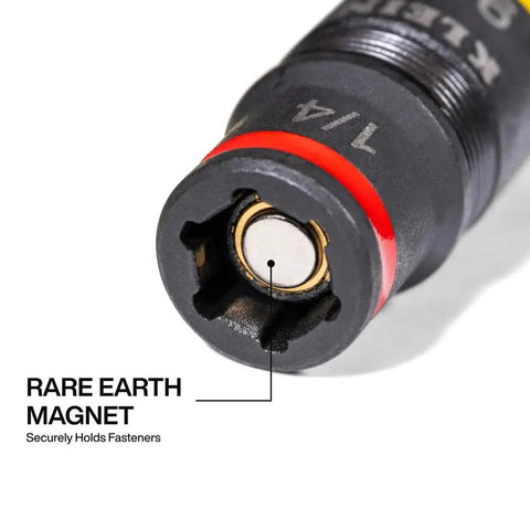 Close-up of All In One Flip Socket Set With Magnetic One Fourth Inch Bit Holder And Five Sixteenth Inch Hex, showing rare earth magnet.