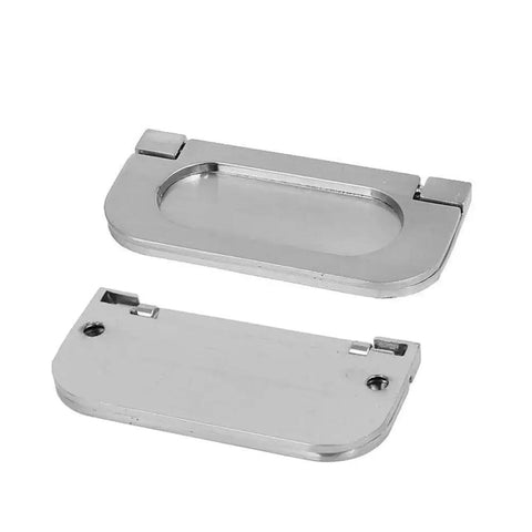 Three Piece Set of Hidden Recessed Door Handles 3 Inch 75mm Ring Pulls in Zinc Alloy with Satin Nickel Finish, disassembled view