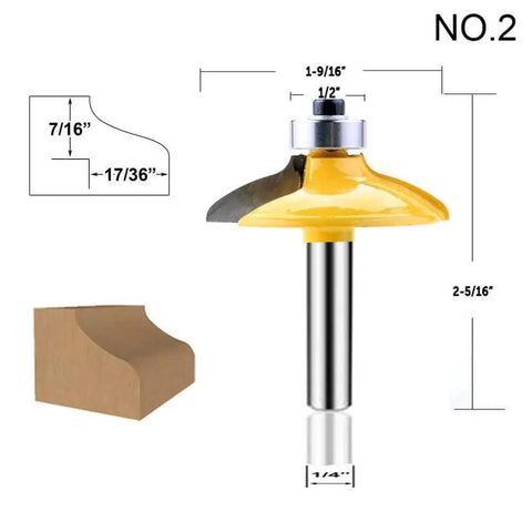 Four Piece One Quarter Inch Shank Router Bit Set For Door And Drawer Front Edging, Killer Ogee Bits, side view with dimensions
