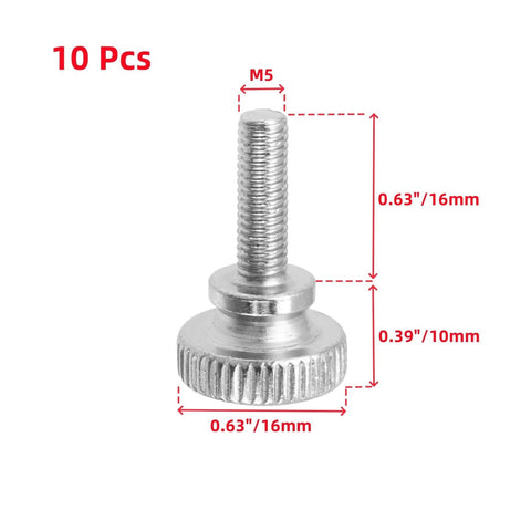 10 Pcs M5 Thumb Screws Knurled Iron Flat Head With Shoulder Grip 16mm Thread Length 16mm Head Diameter Silver Bolts Fasteners