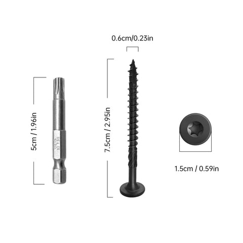 3 Inch Deck Screws 50 Count Beefed Up Heavy Duty Structural Wood Screws Rust Resistant Timber Screws with T30 Star Bit and dimensions