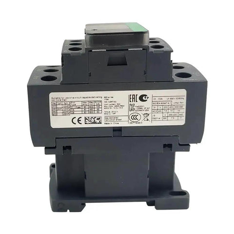 Back view of Three Pole Three Normally Open AC Magnetic Contactor 32A Rating 24V Coil Industrial Electrical Relay with Durable White Black Housing