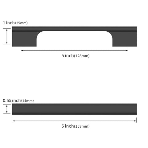 Dimensions of 10 Pack 5 Inch Matte Black Cabinet Pulls for Cupboards and Drawers, Rust Resistant Metal Handles, 128mm Center to Center