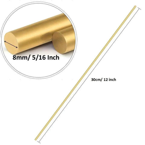 Two Pack 12 Inch Brass Rods 8 Mm Diameter Five Sixteenth Inch Lathe Bar Stock For Turning Knife Handles And DIY Crafts Pro Grade C27400 Corrosion Resistant High Strength Brass Rods