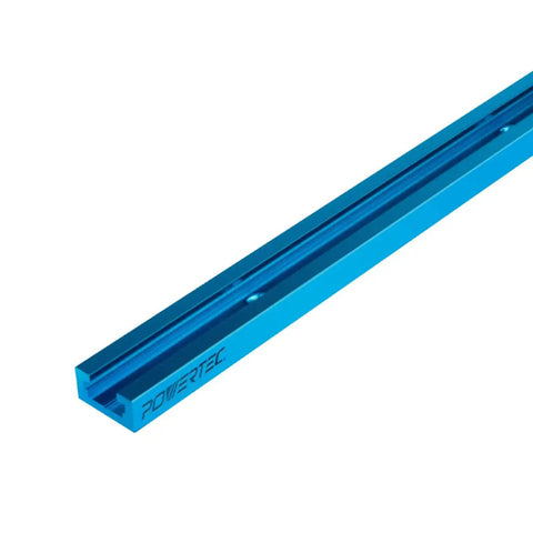 36 Inch Double Cut Universal T Track with Predrilled Mounting Holes for Woodworking Jigs shown in anodized aluminum