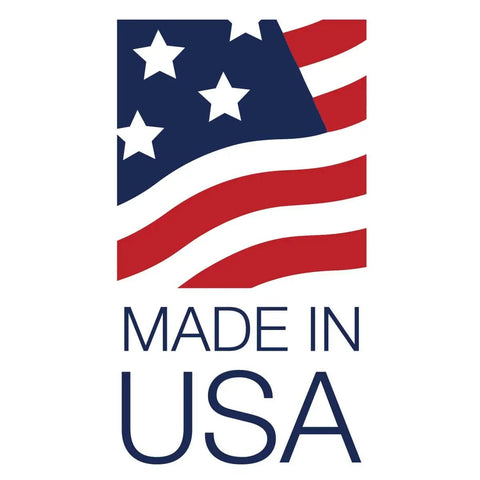 Made in USA logo featuring red and white stripes with blue stars, symbolizing American-made products.