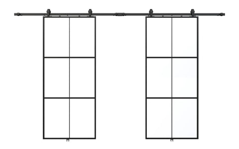 72 By 84 Inch Double Glass Barn Door With Frosted Glass And Black Aluminum Frame Sliding Door Hardware Kit Included