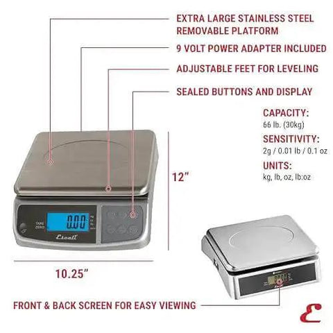 Heavy Duty Spill Proof Digital Kitchen And Industrial Scale With 66 Lb Capacity Dual Front And Rear Display Stainless Steel NSF Certified Pro Grade Precision For Everyday Kitchen And Heavy Duty Use