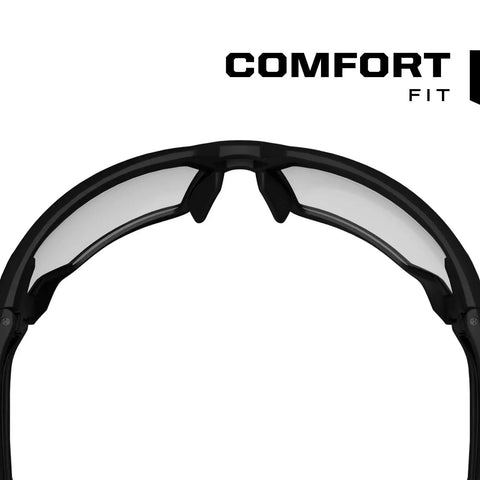 Underside view of Anti Fog Clear Lens Safety Glasses With Ventilated Temples And Scratch Resistant showing comfort fit design.