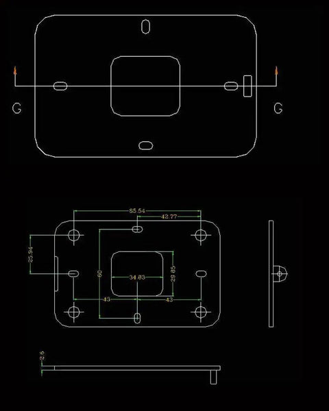 Technical drawing of Rugged RFID Enclosure For DIY Access Control Projects, IP54 ABS Plastic Junction Box 115 x 75 x 21.5mm.