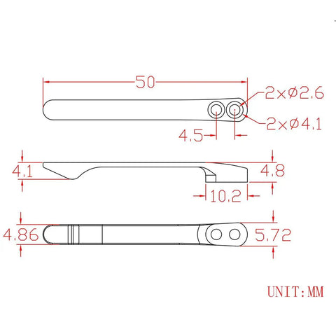 Technical diagram of the Tough As Titanium Pocket Clip With 2 Pairs Screws For Mini Praxis Qubit Vision FG Buster FG T003D Black Premium