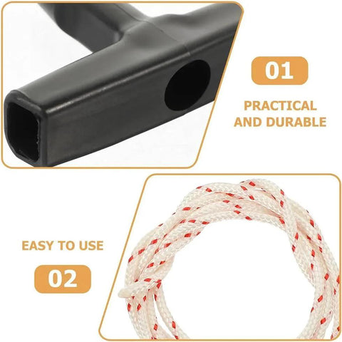 Close-up of Garage Door Emergency Pull Rope Kit With Handle For Attic Ladder Access, showing durable black handle and coiled rope.